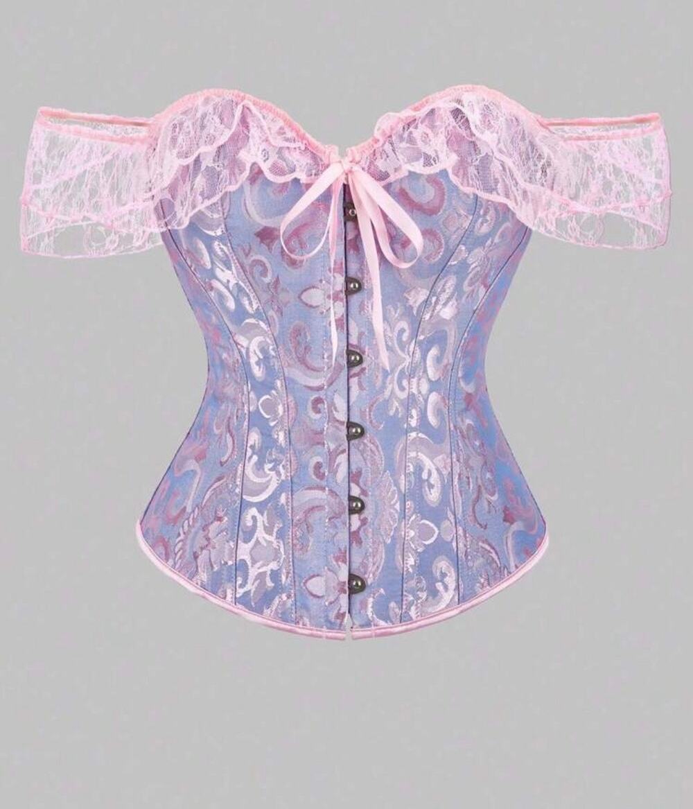 SHEIN Plus Vintage Romantic Paisley Off Shoulder Lace Corset Bustier